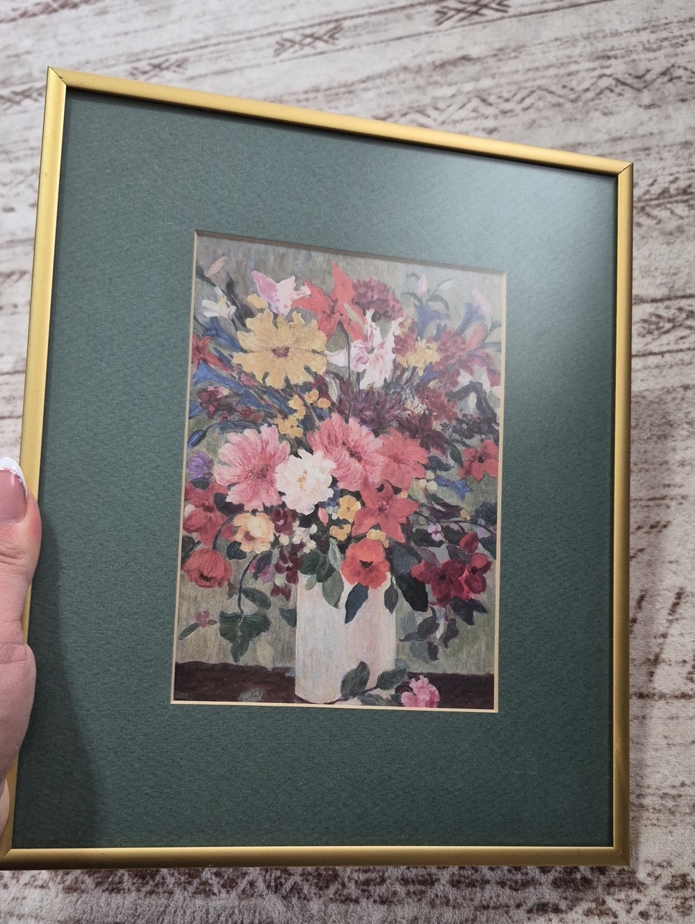 Gold Framed Floral Wall Art with Green Mat